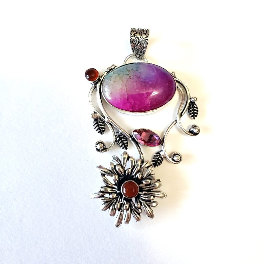 silver S925 pendant with pink stone